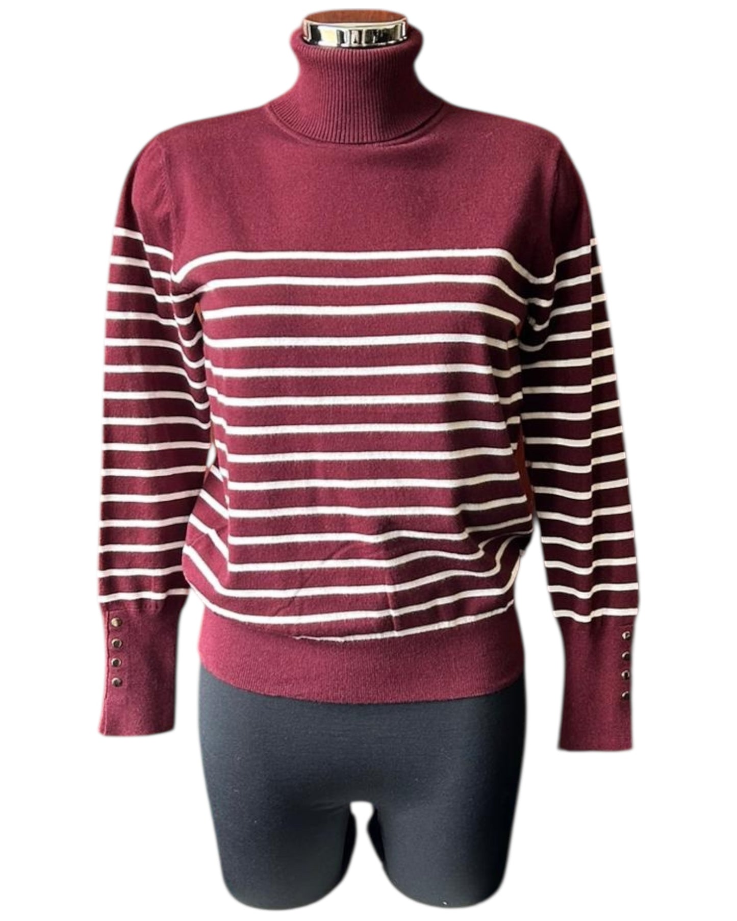 Zara fine knit stripe polo neck - bordeaux