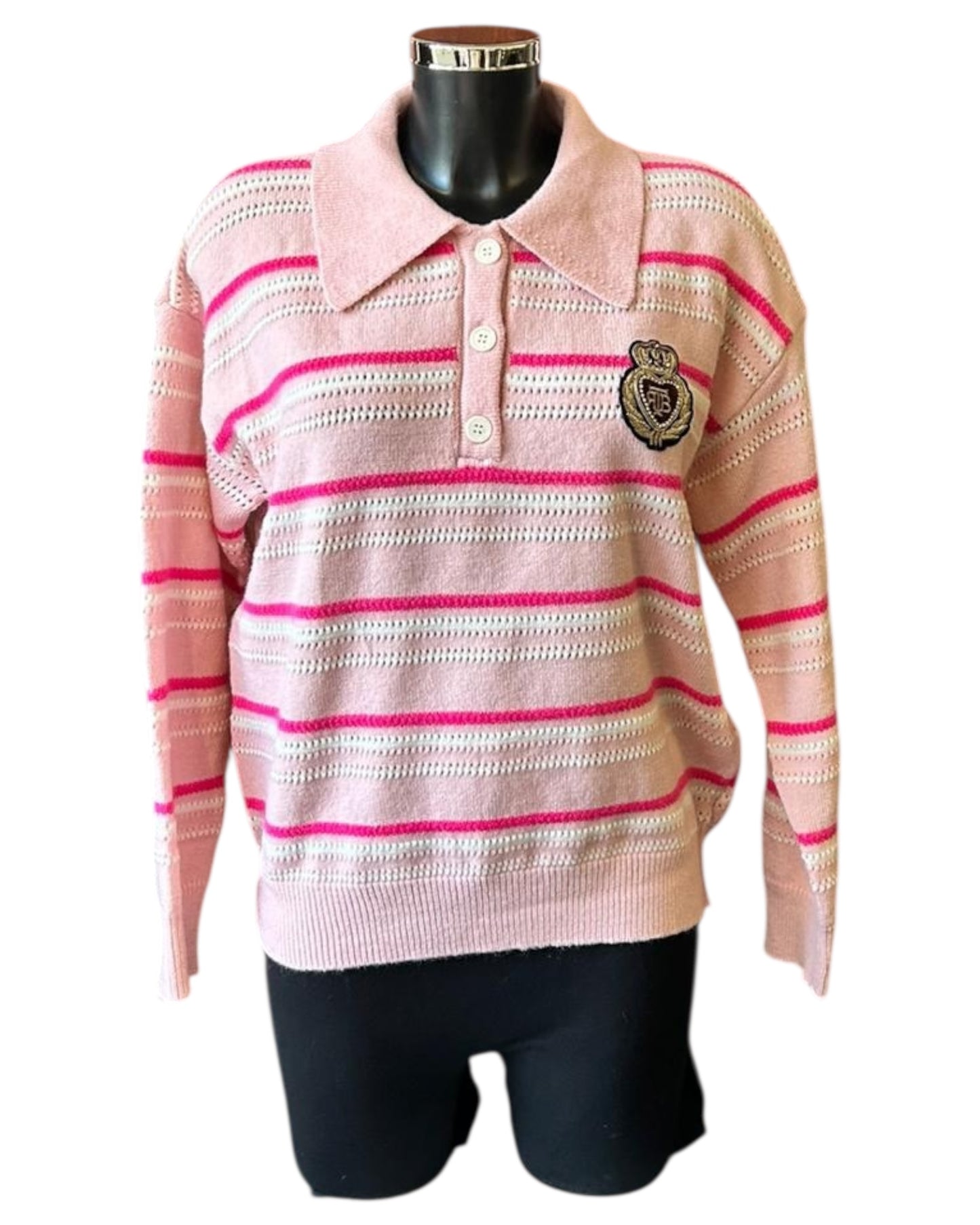 Erica striped crest emblem jumper - Pink