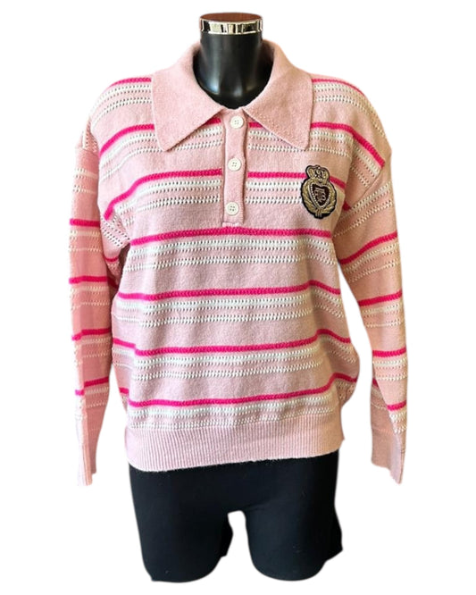Erica striped crest emblem jumper - Pink
