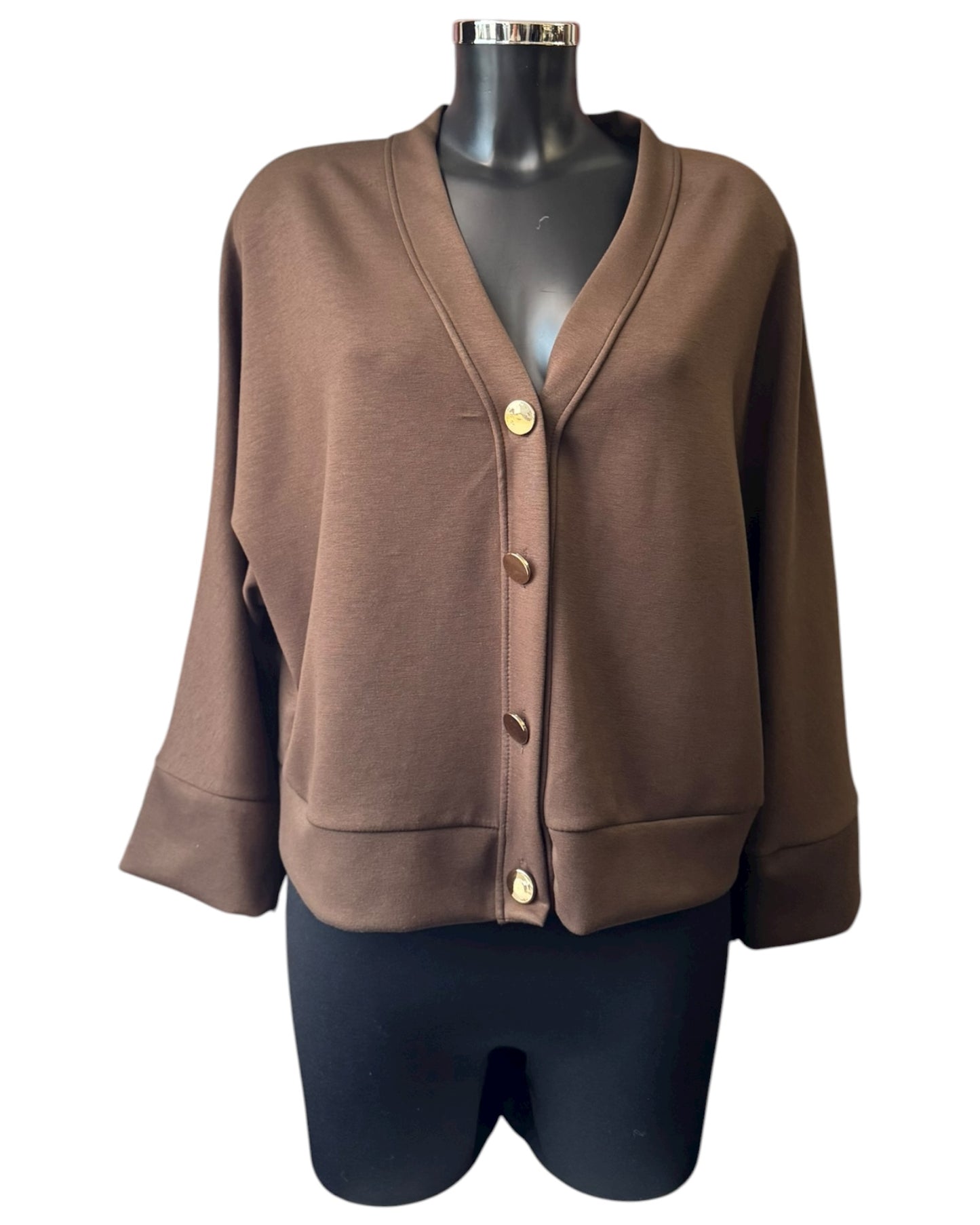 Lola gold button cardigan - Chocolate