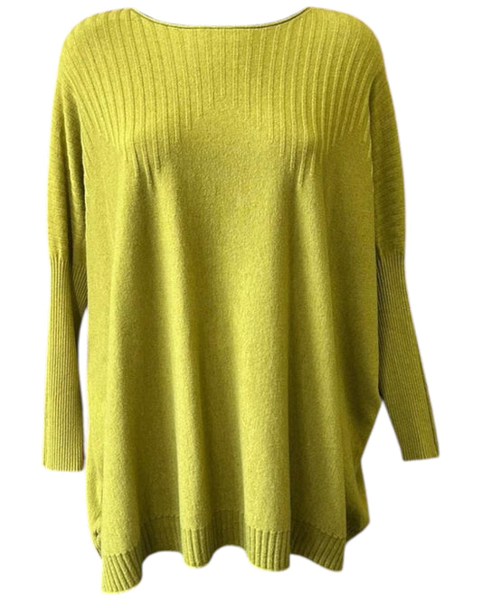 Carrie fine knit ribbed tunic jumper - Lime