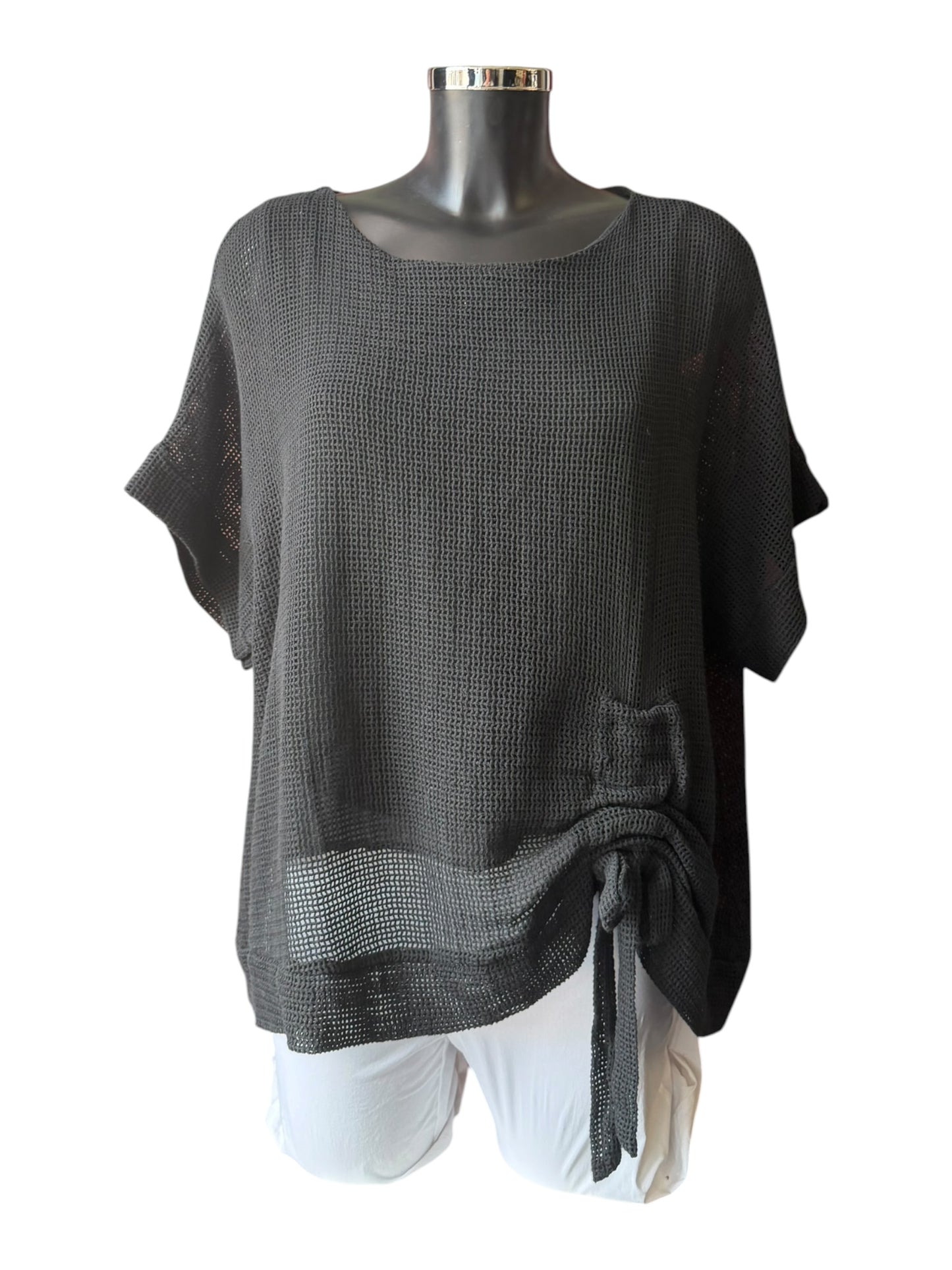 Casey range mesh ruched side top - Black