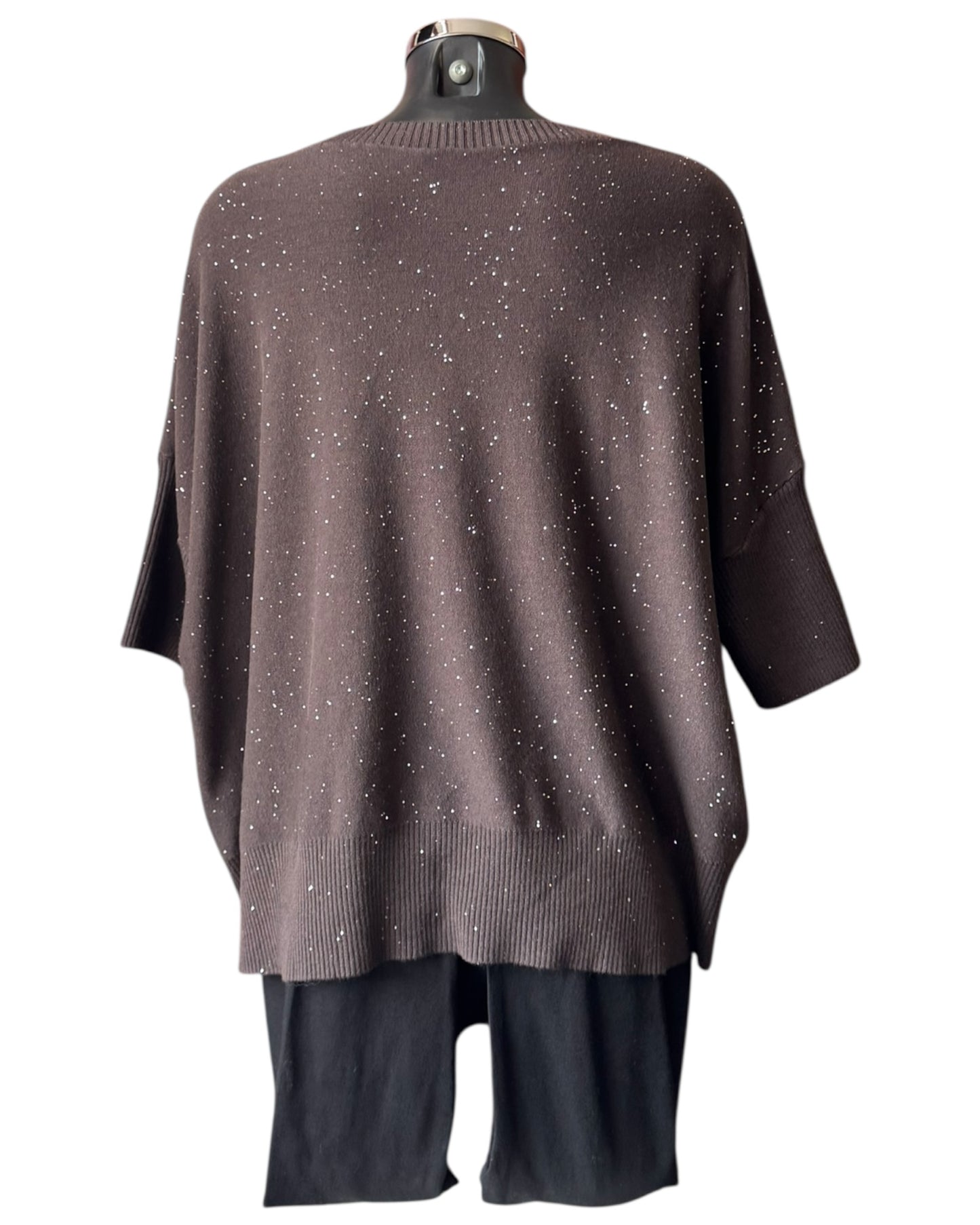 Eva sparkle knit half sleeve jumper - Chocolate