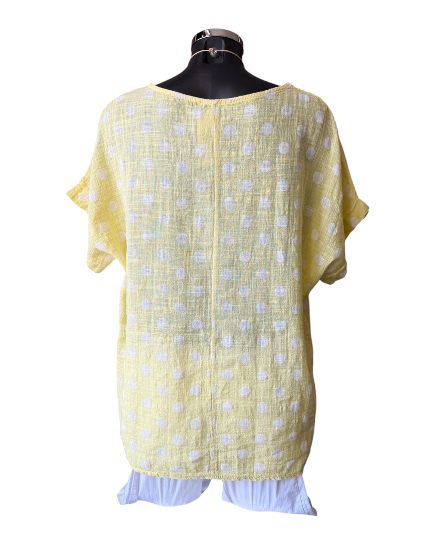 Polly polka dot cotton top & necklace - lemon
