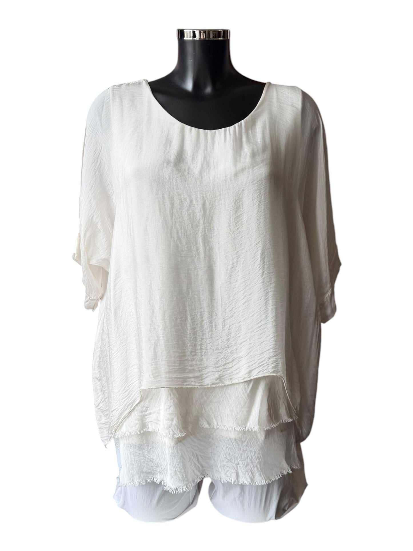 Betsy frayed silk hem top - Beige