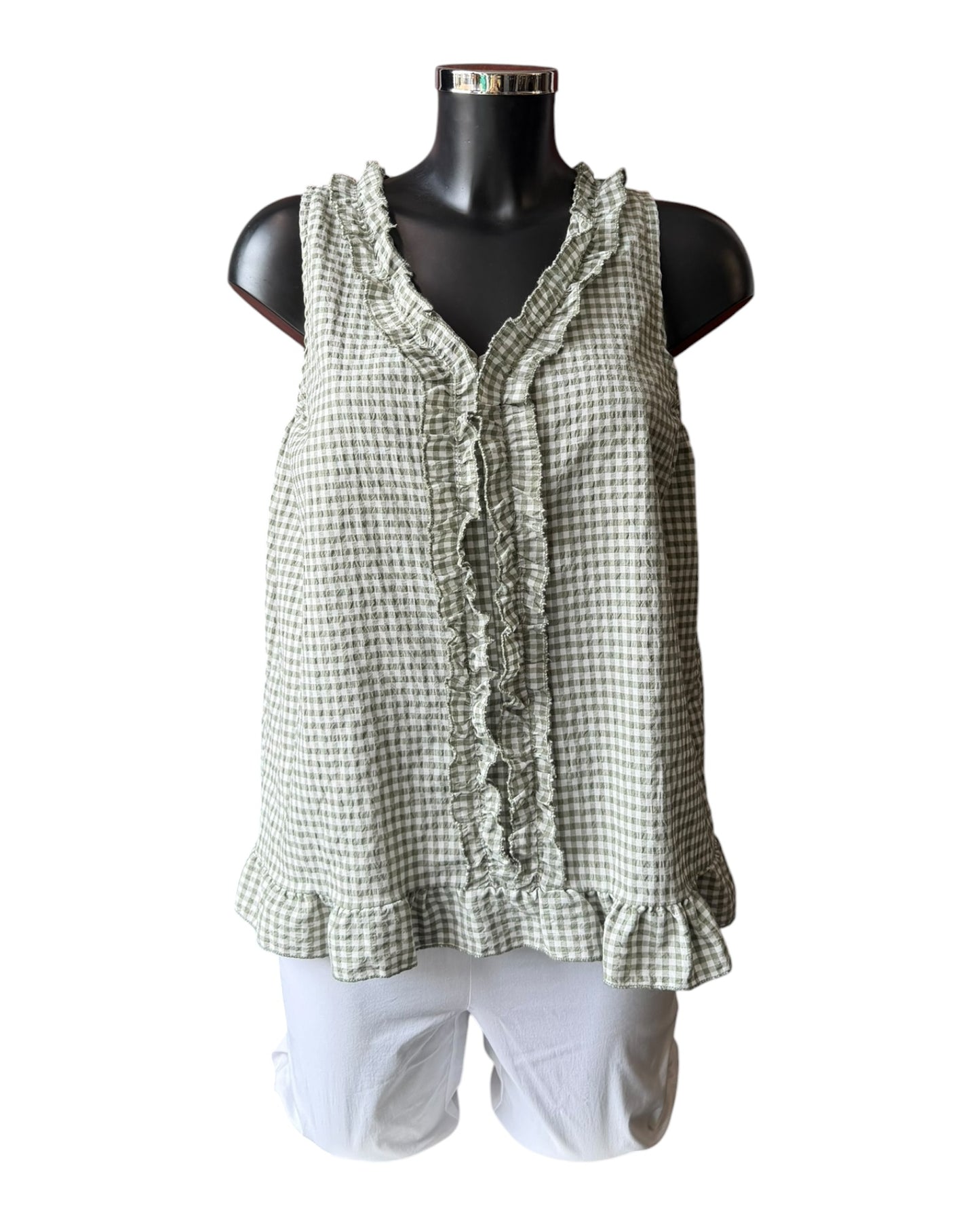 Gia gingham check sleeveless top - Khaki