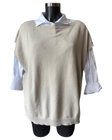 Yasmin 2 piece button back jumper & shirt - Taupe