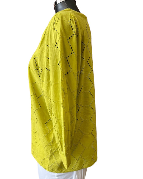 Foil peek a boo blouse in citron