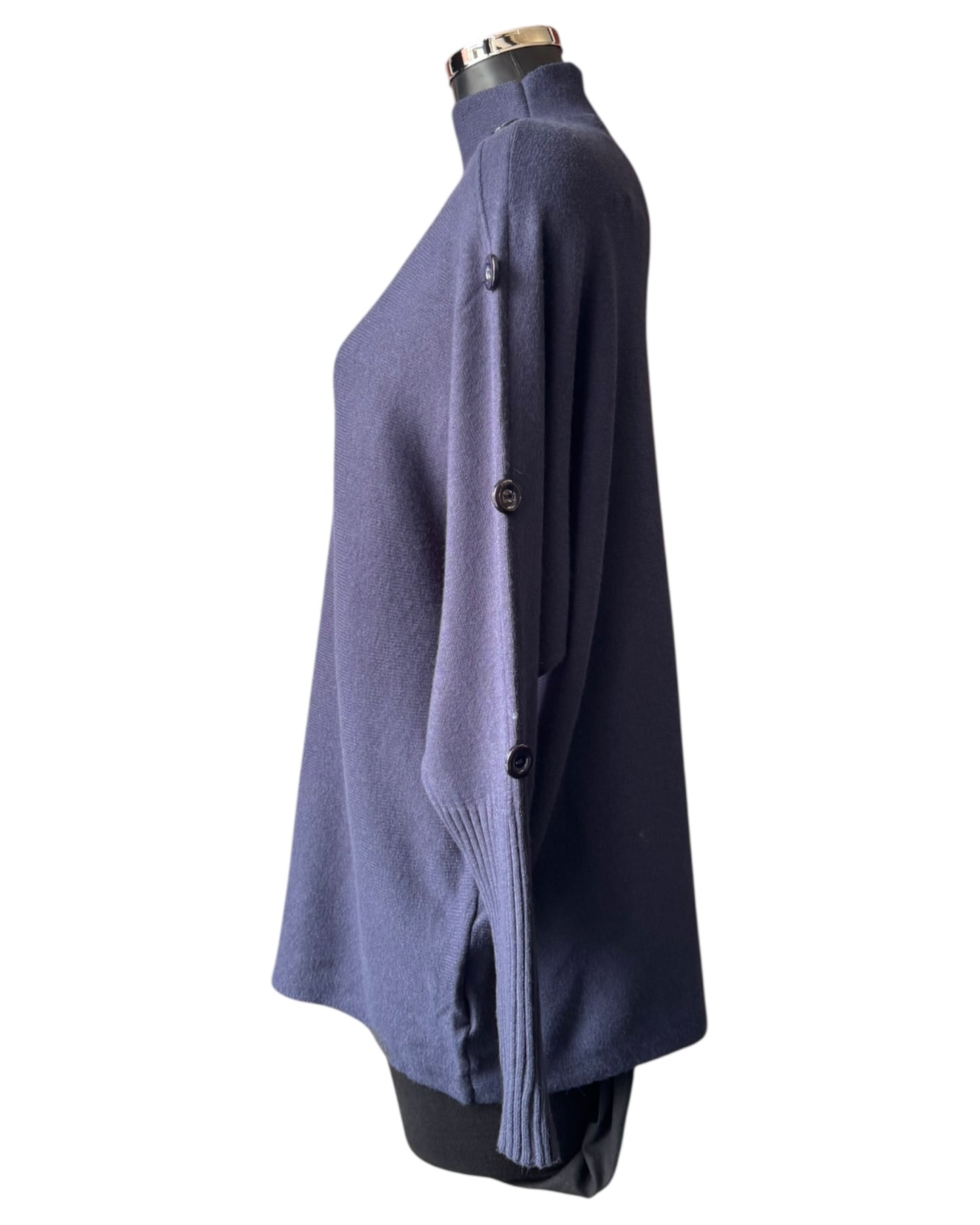 Elsie high neck button shoulder jumper - Navy