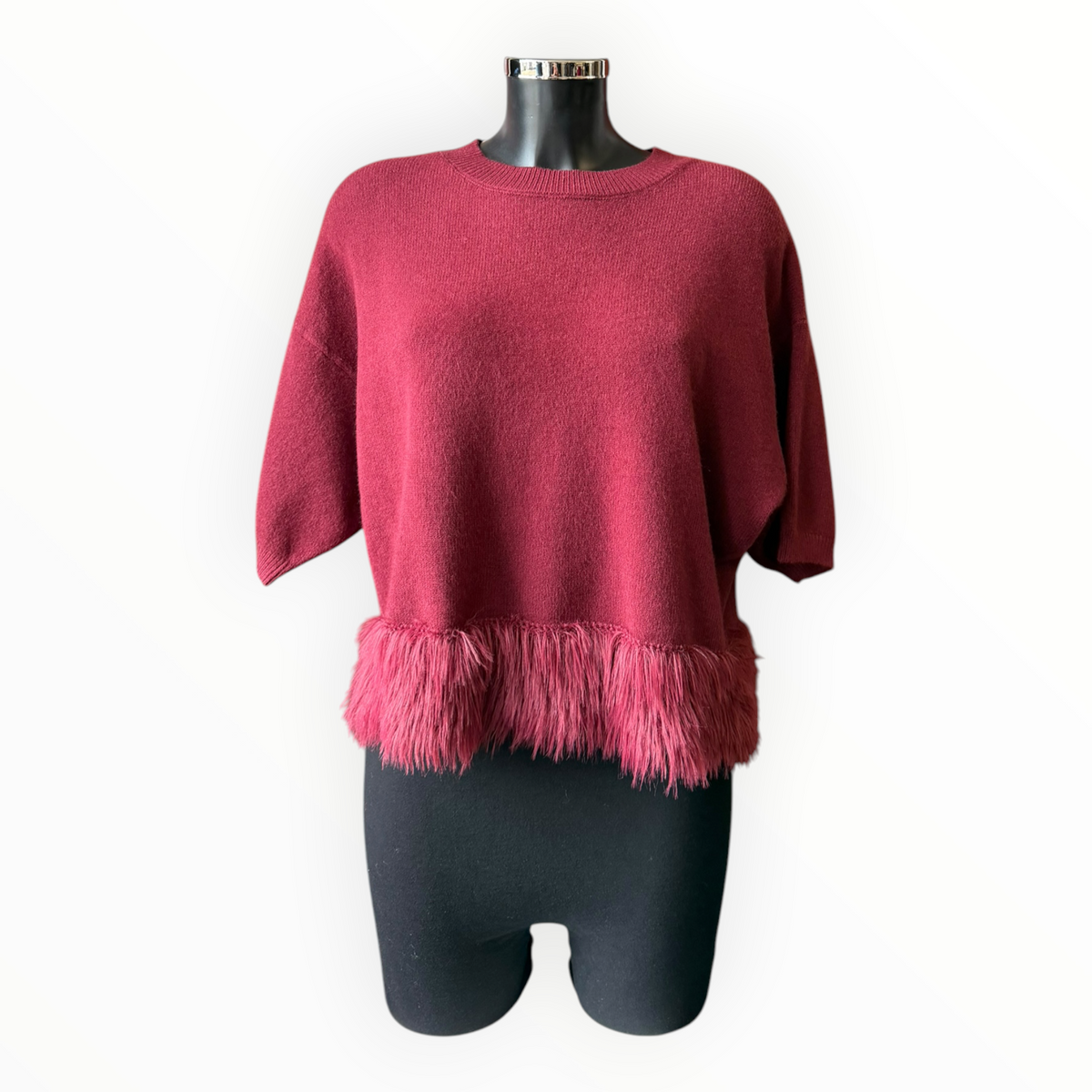 Faith boxy feather trim jumper - Wine