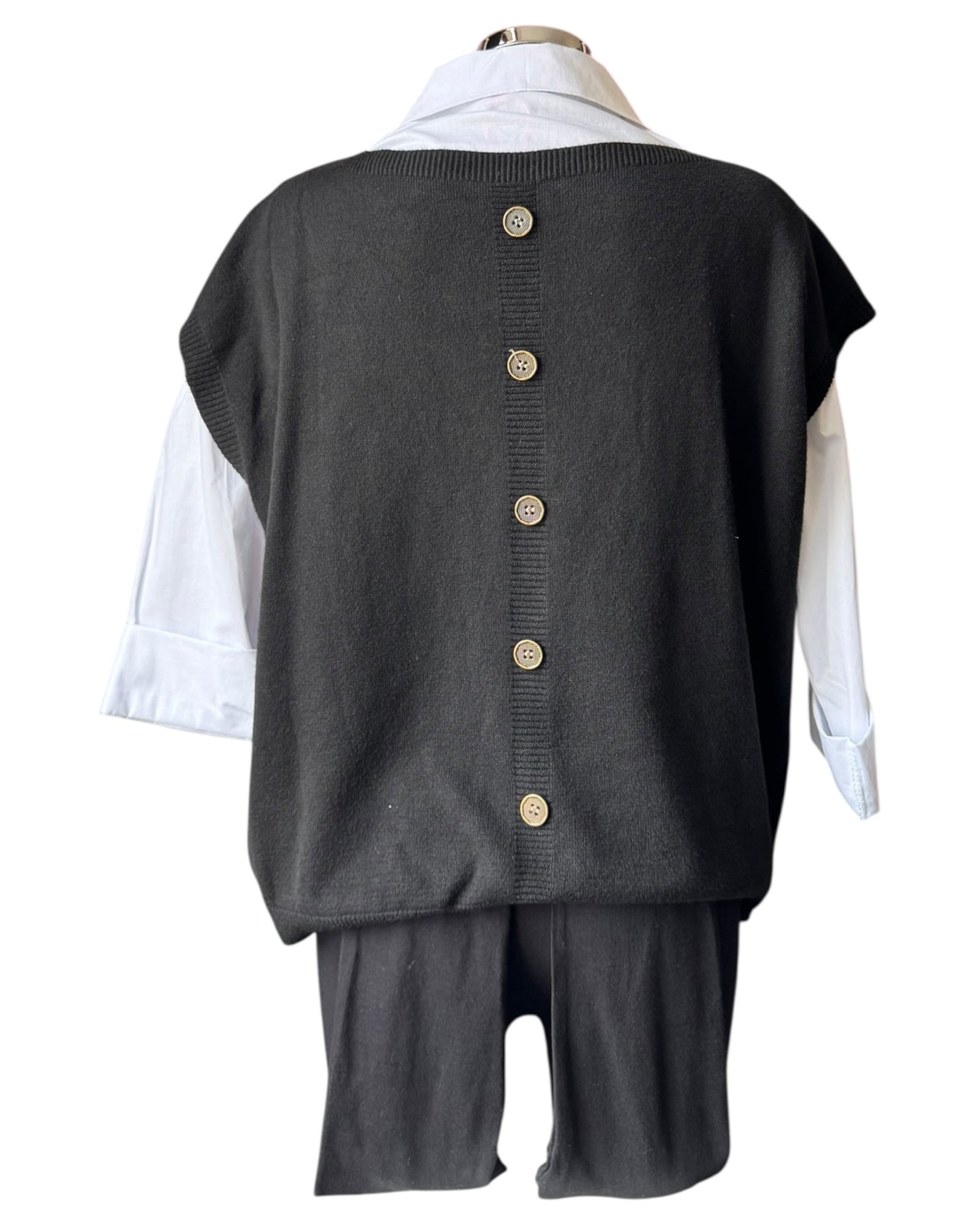 Yasmin 2 piece button back jumper & shirt - Black