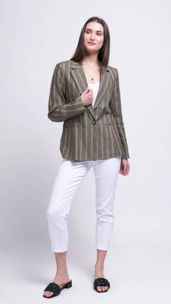 Foil blazing saddles linen blazer in bay leaf linear