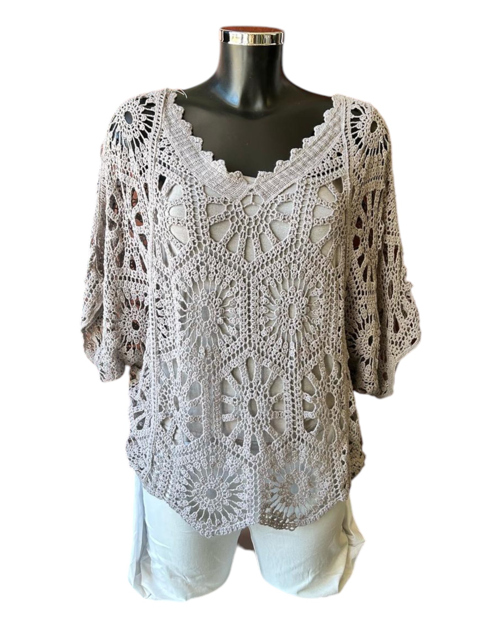 Bridgette 2 piece v neck crochet top - Mocha