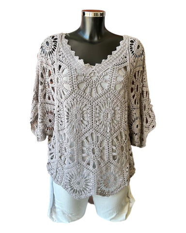 Bridgette 2 piece v neck crochet top - Mocha