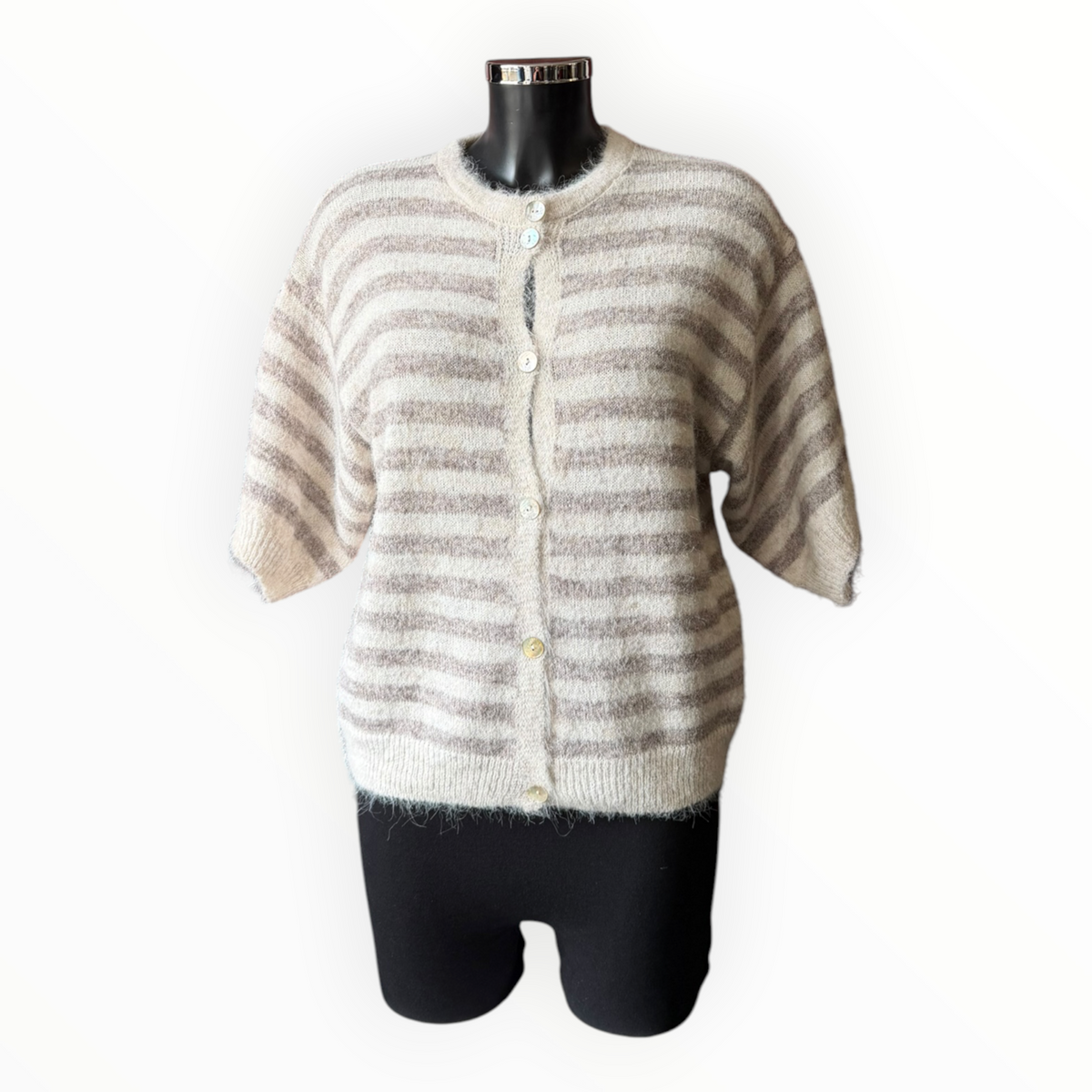 Lisa striped soft knit cardigan -Taupe/beige