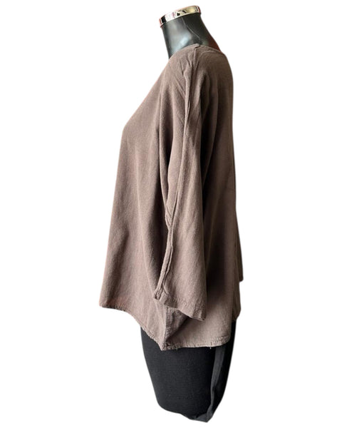 Mia cotton linen mix top - Chocolate