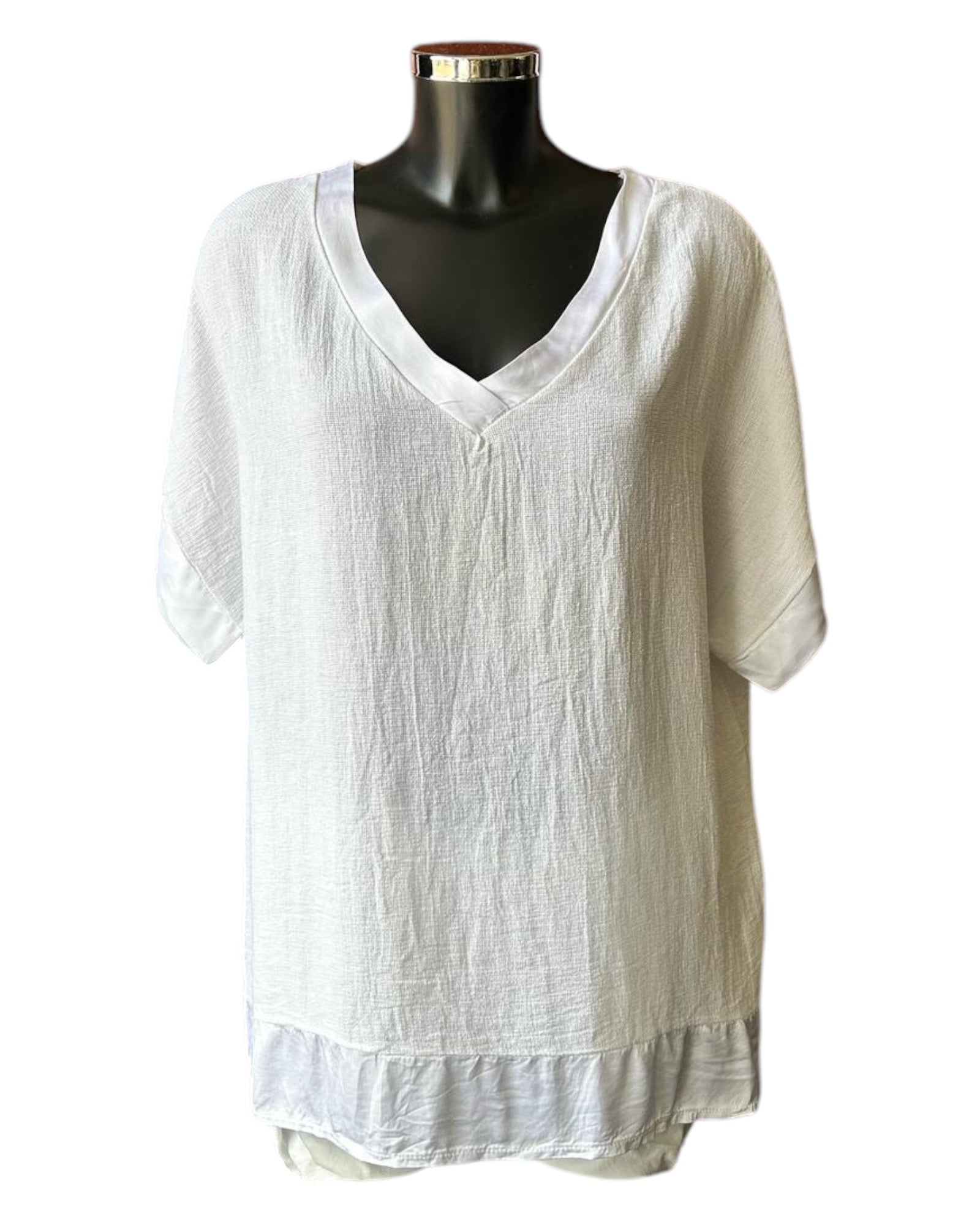 Casey range v neck satin trim top - White