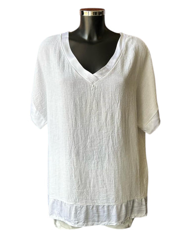 Casey range v neck satin trim top - White