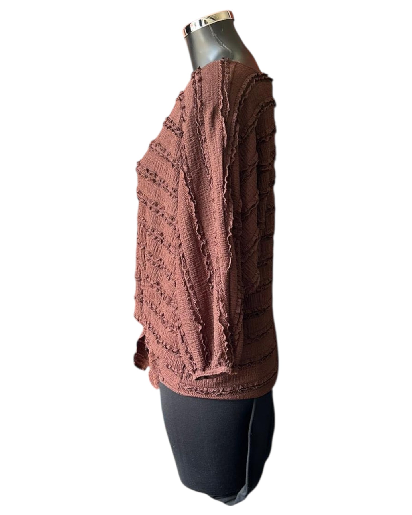 Polly tie front ruffle top - Chocolate