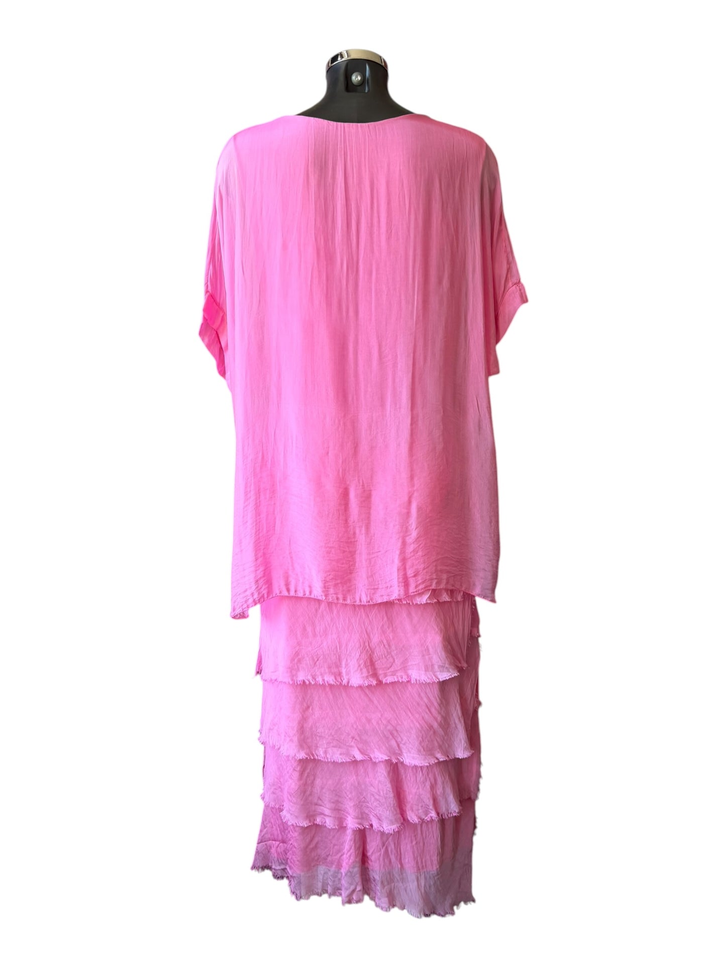 Sasha silk range mock 2 piece layers dress   - Candy pink
