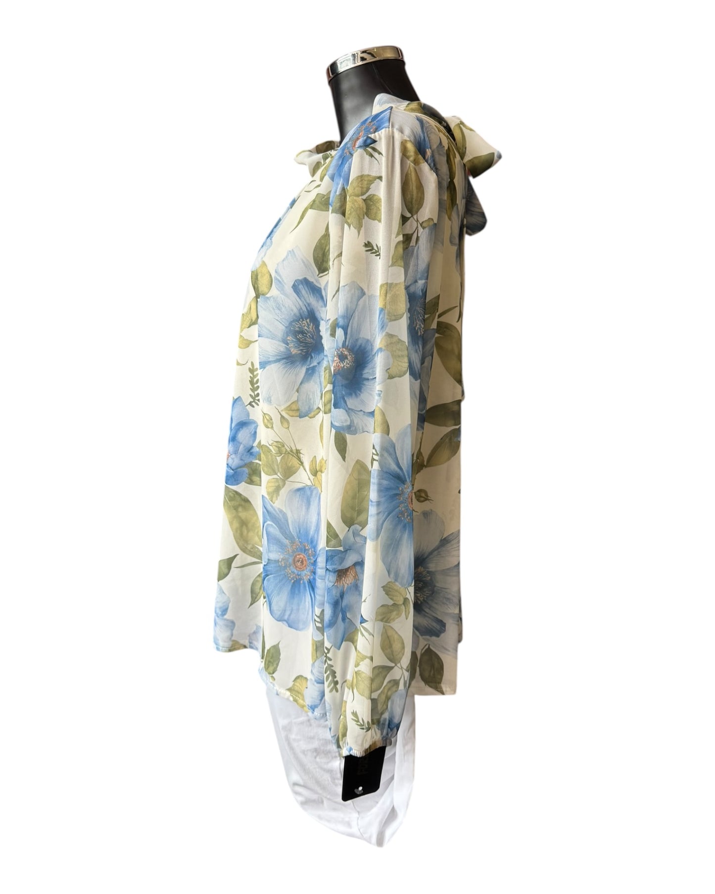 Eva floral high neck tie back top - Blue mix