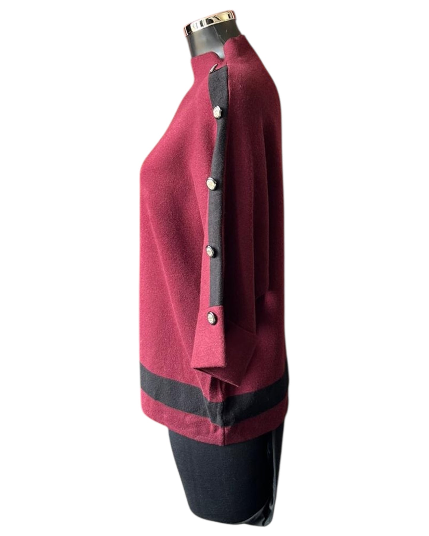 Audrey contrast seam button shoulder jumper - Bordeaux