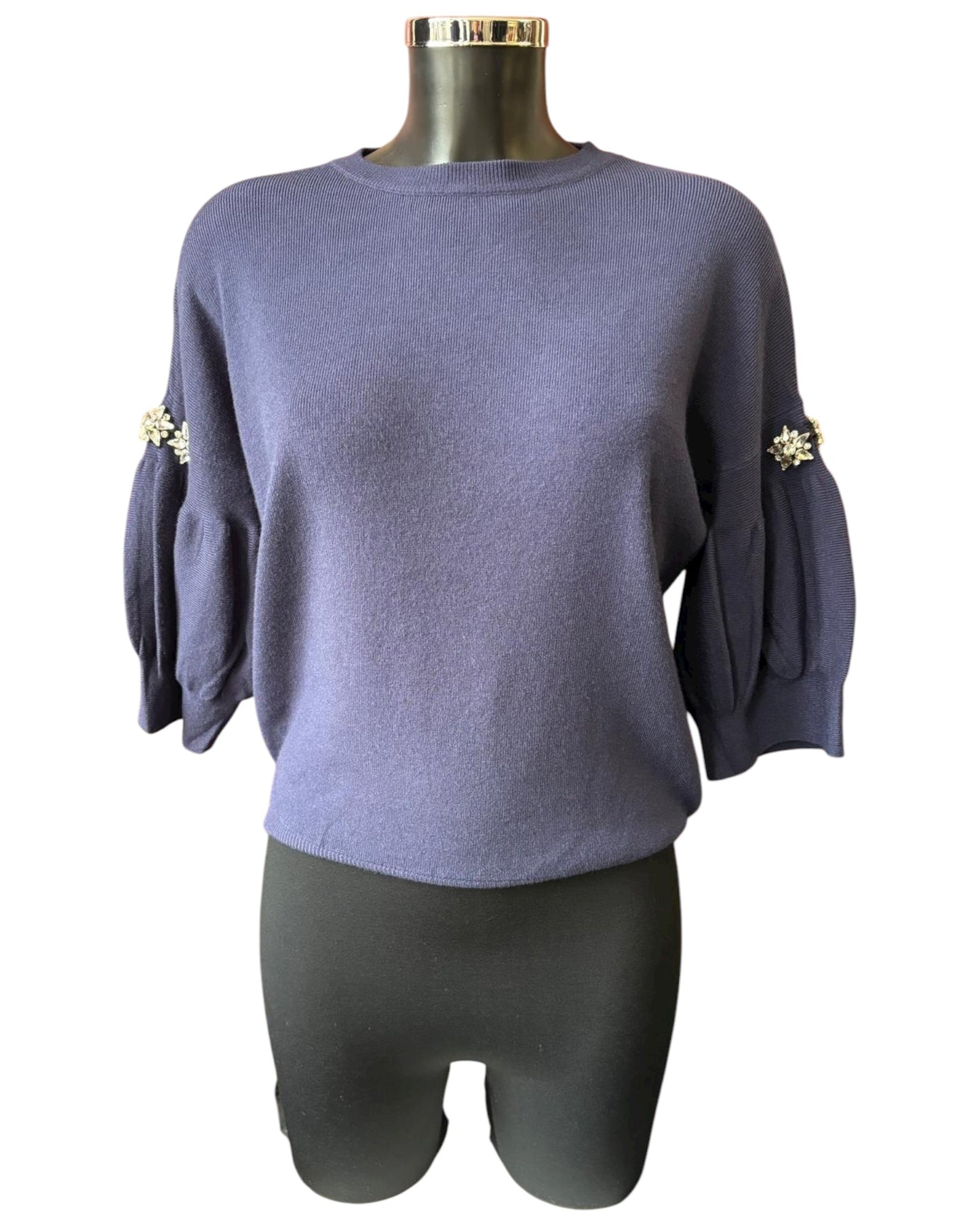 Eliza diamond puff sleeve short jumper - Navy