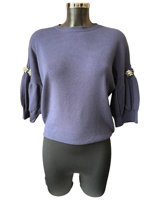 Eliza diamond puff sleeve short jumper - Navy