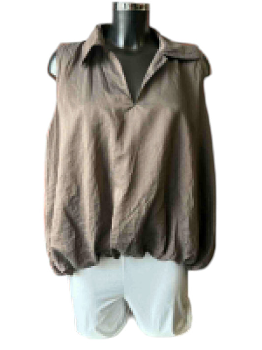 Isla range puff hem sleeveless top - Chocolate