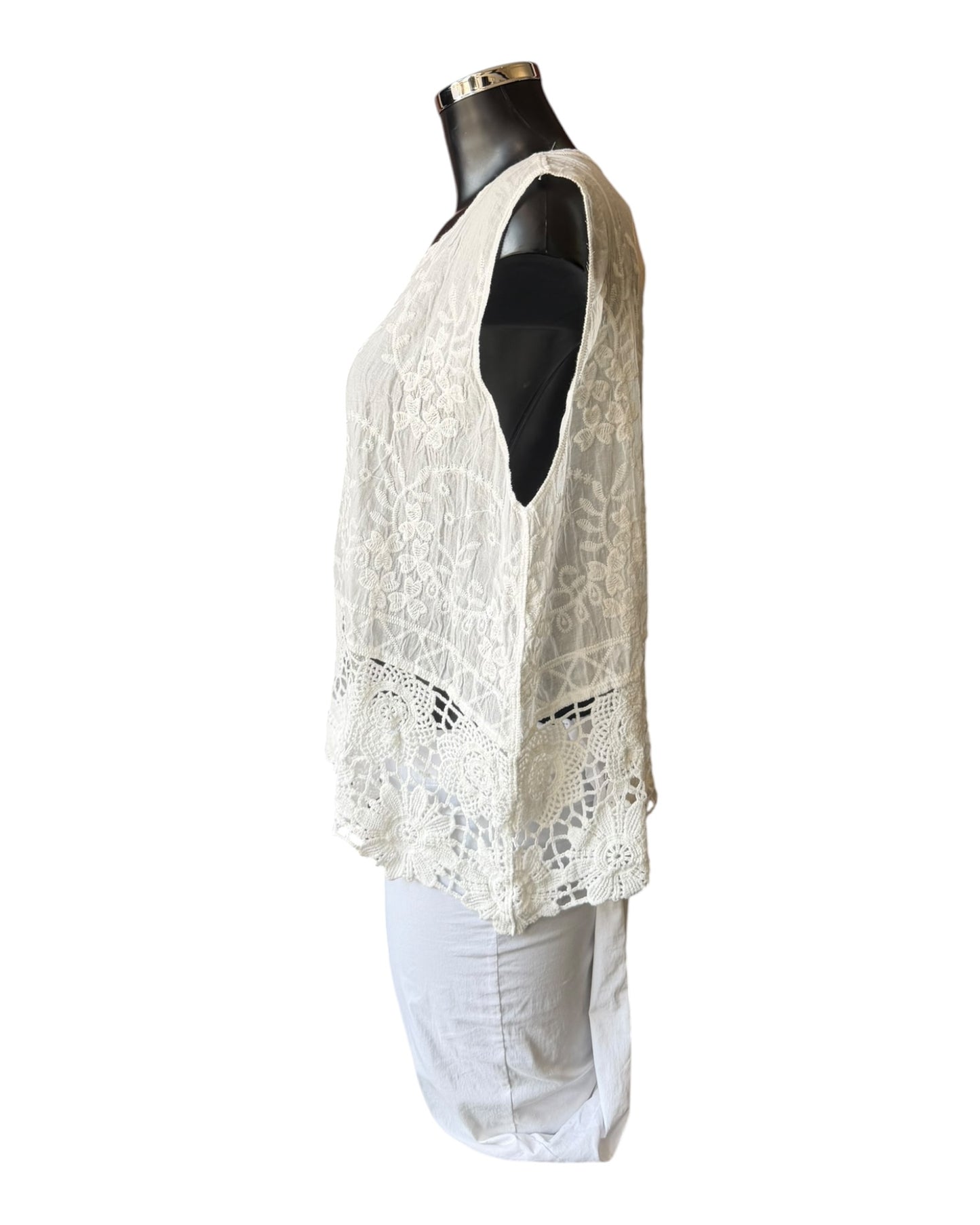 Sally embroidered crochet trim sleeveless top