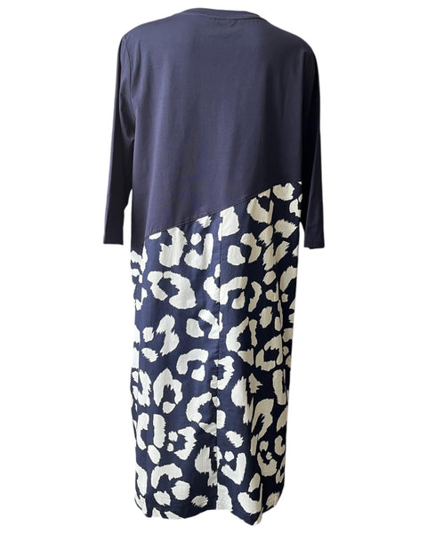 Tirelli angle seam combi dress - Navy animal