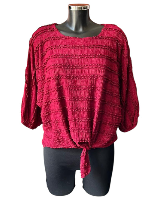 Polly tie front ruffle top - Bordeaux