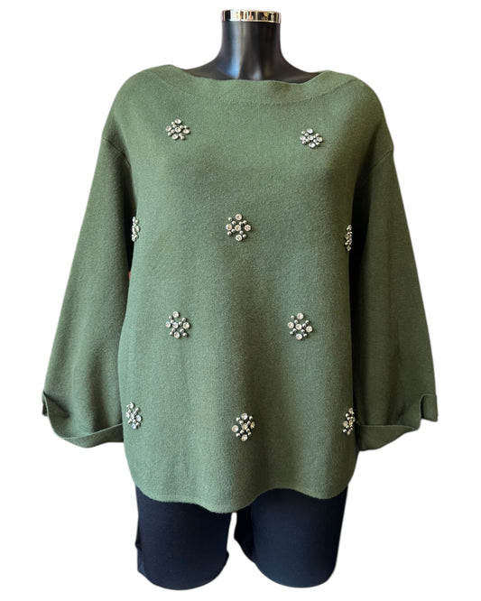 Erin embellished flower jumper - Khaki