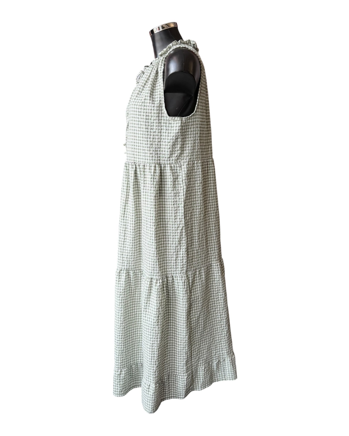 Gia gingham check tie neck dress - Khaki