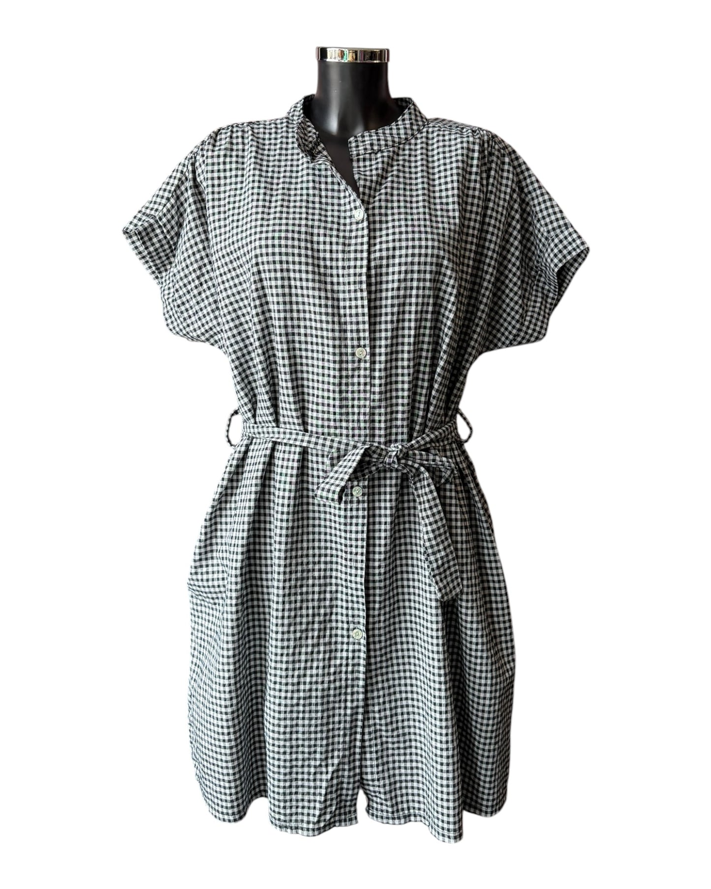 Gia gingham check short shirt dress - Black