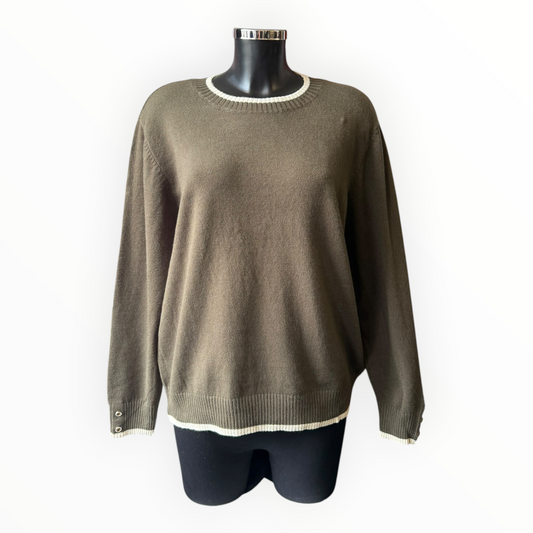 Morag round neck contrast trim jumper - Khaki