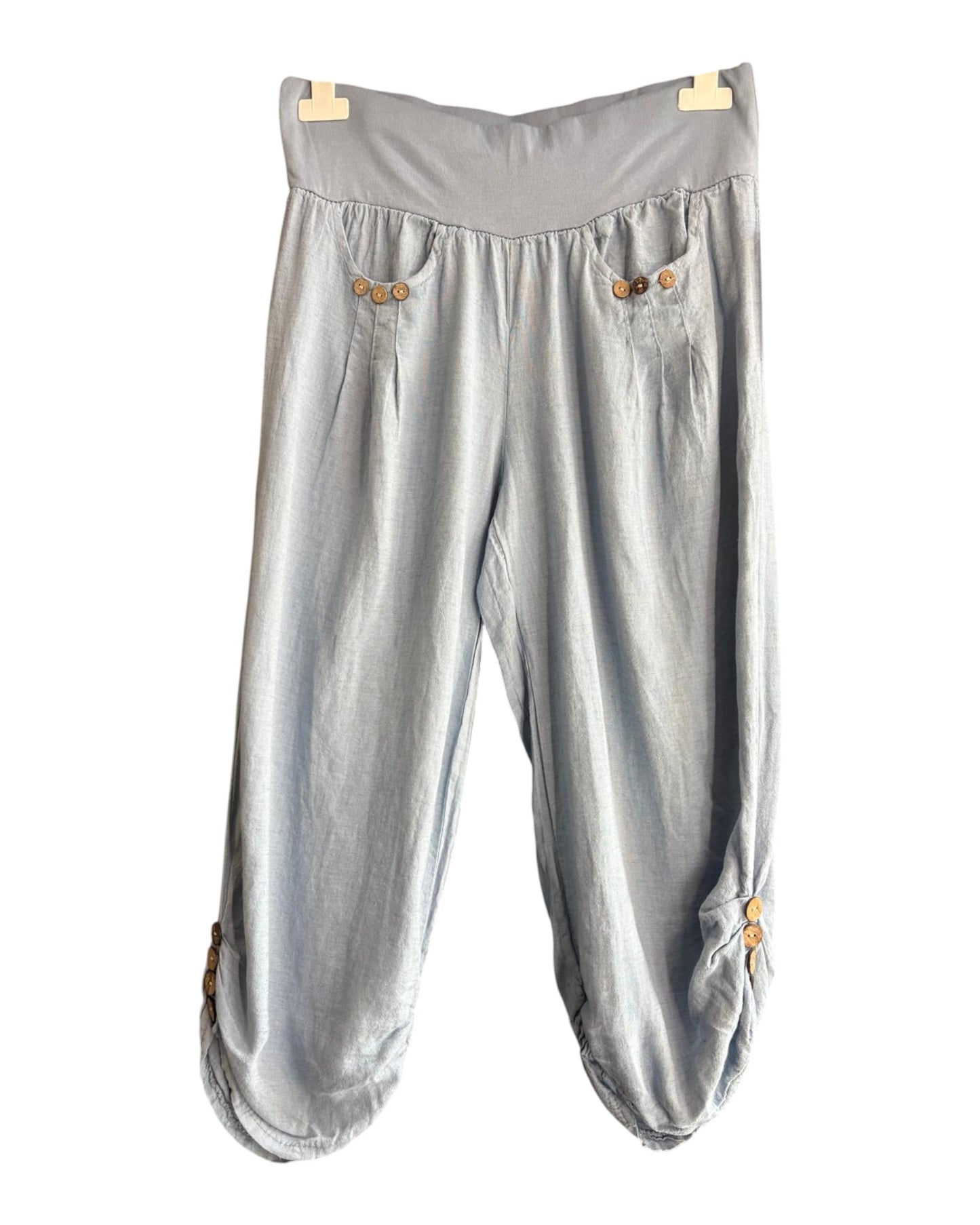 Toni capri button detail linen trousers - Denim