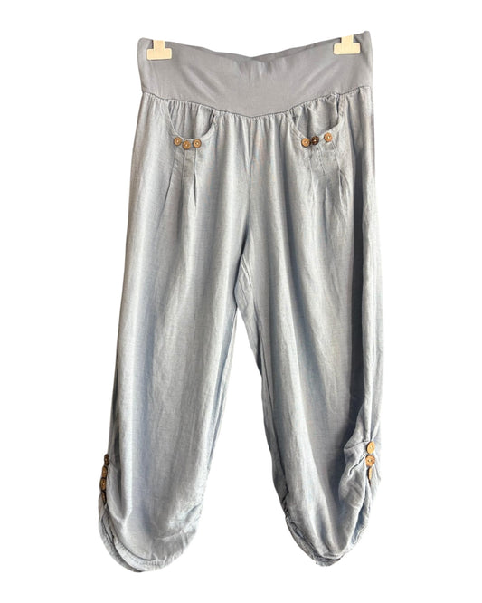 Toni capri button detail linen trousers - Denim