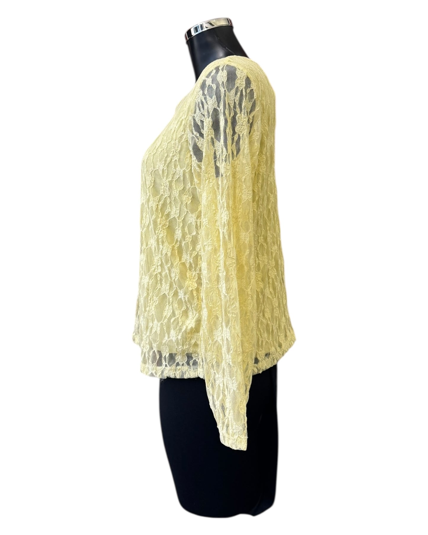 Gaynor round neck crochet lace top - Lemon