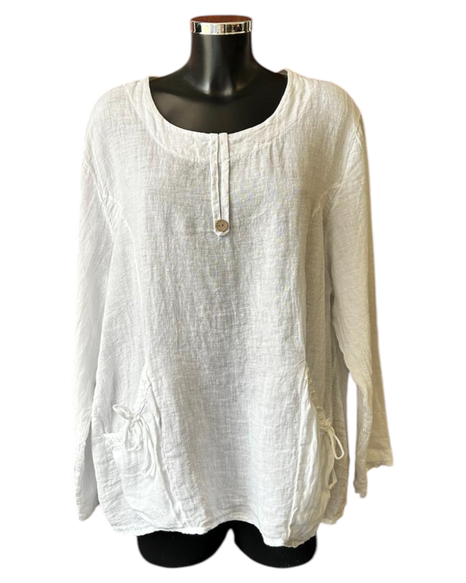 Lauren 2 pocket linen top - white