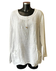 Lauren 2 pocket linen top - white
