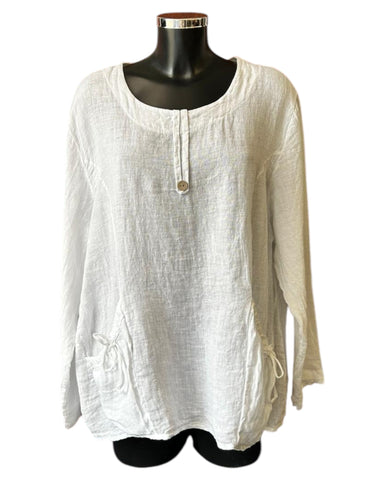 Lauren 2 pocket linen top - white