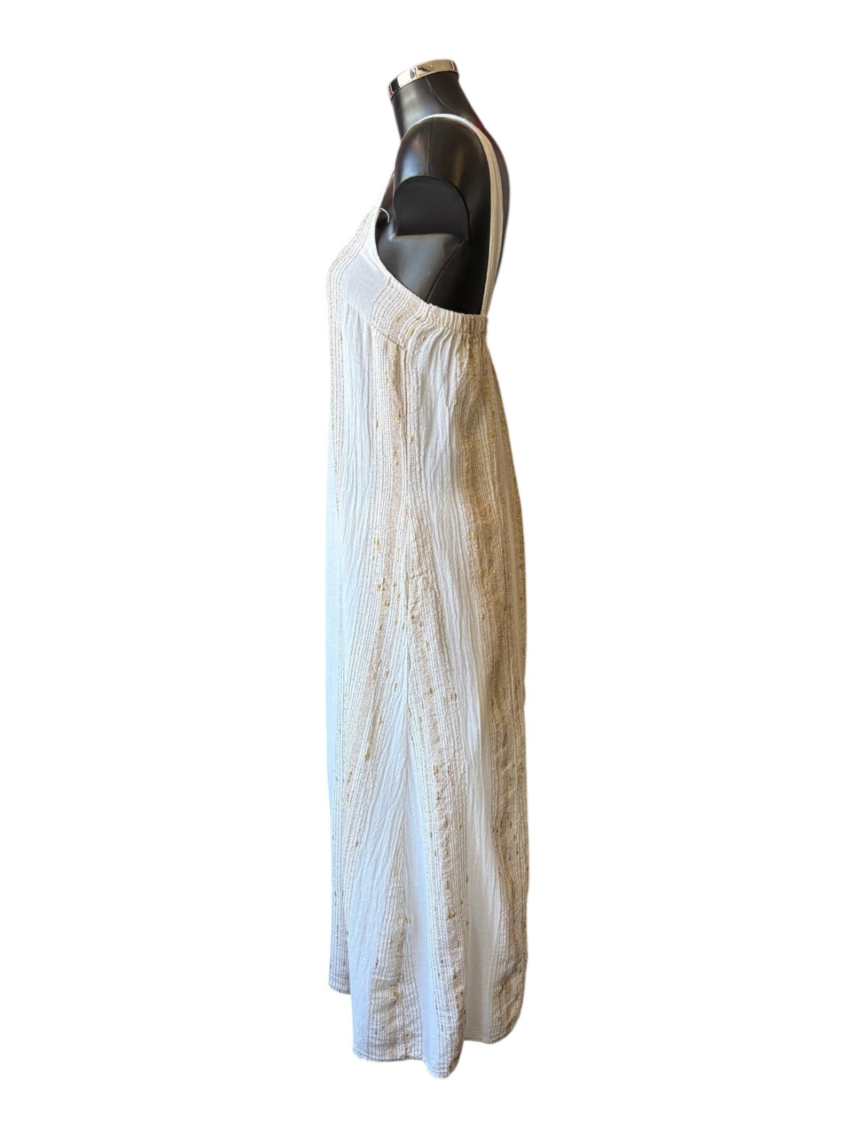 Caprice range linen and cotton gold thread pleat front midi dress