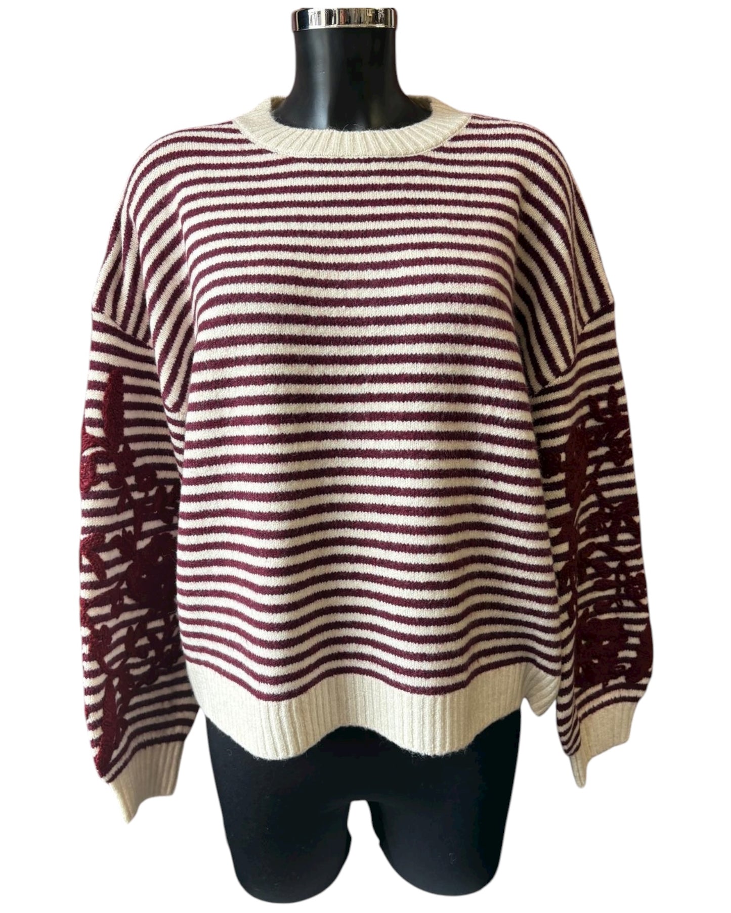 Betsy stripe appliqué sleeve jumper - Bordeaux