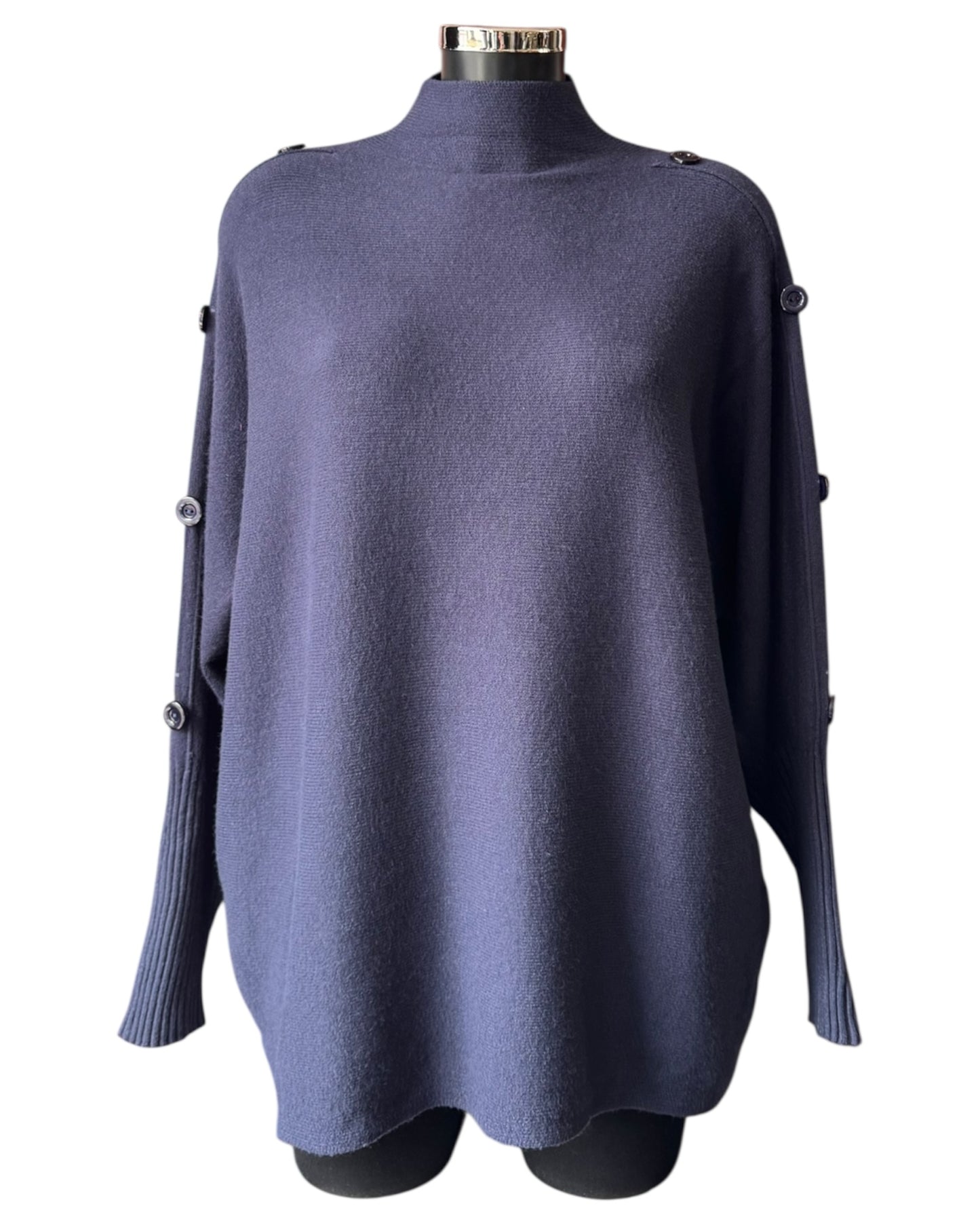 Elsie high neck button shoulder jumper - Navy
