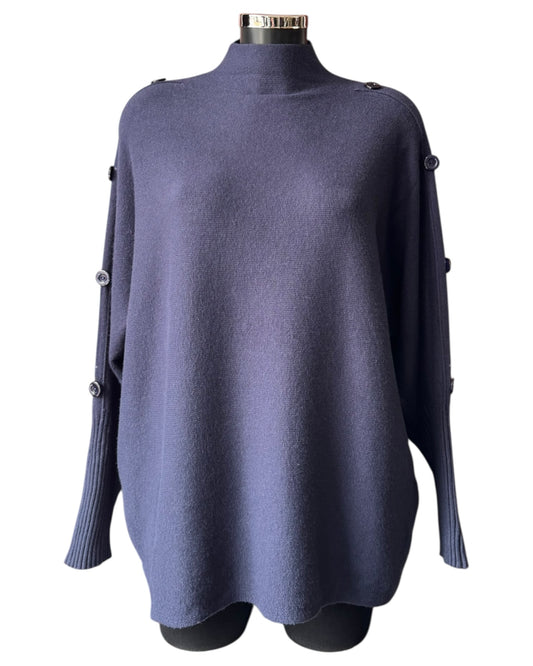 Elsie high neck button shoulder jumper - Navy