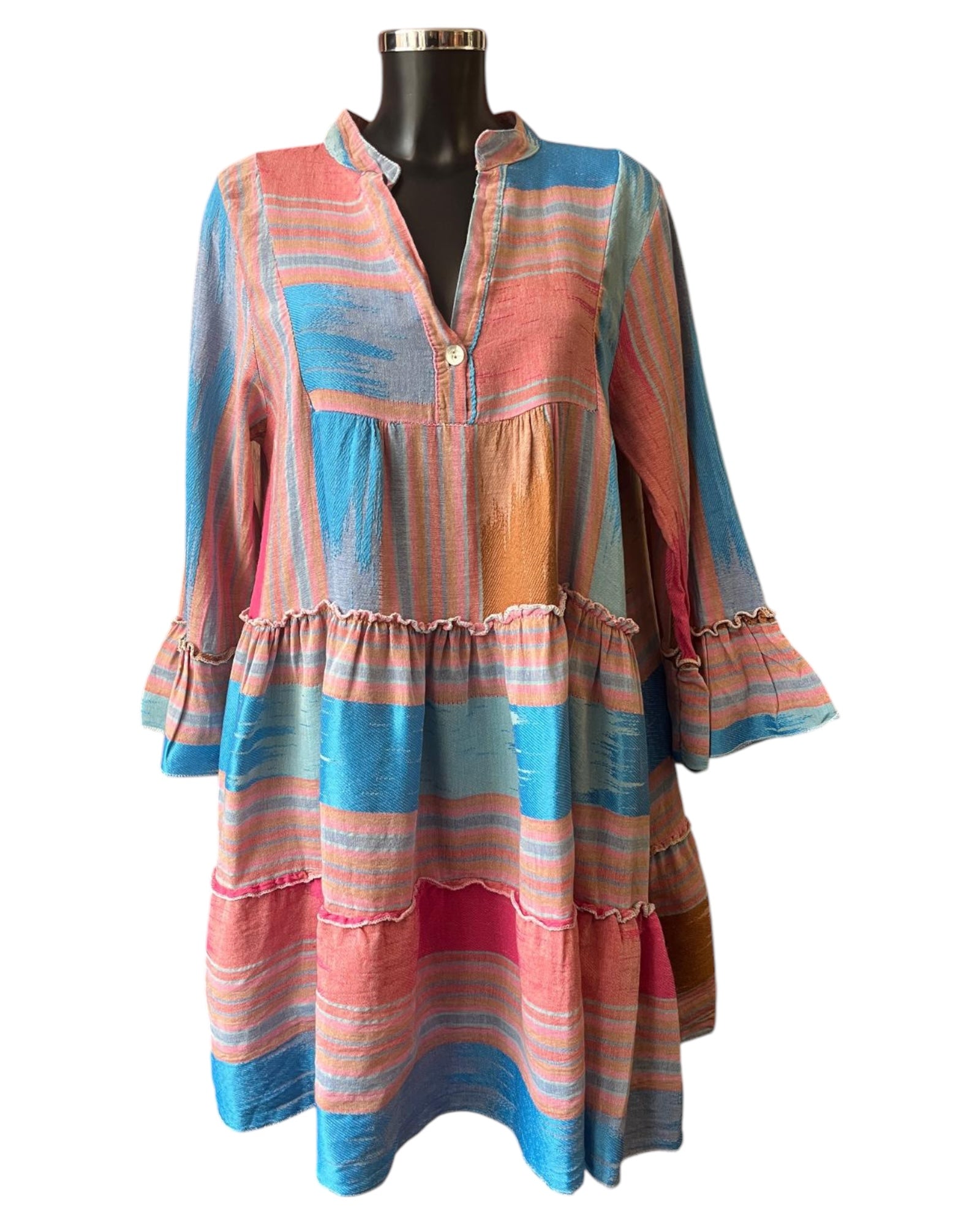 Ibiza range vibrant short dress - Blue & pink mix