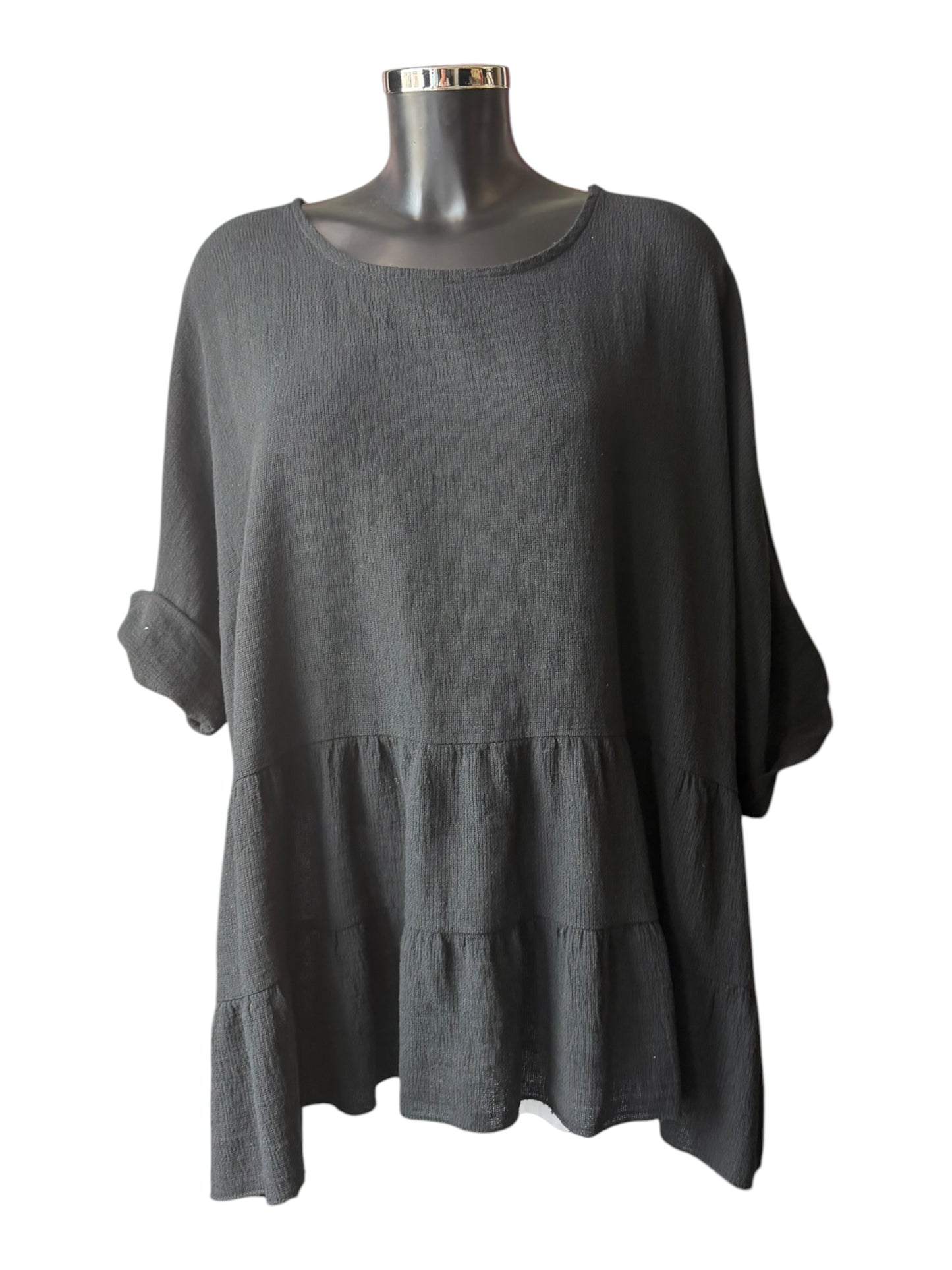 Casey range tiered tunic top - Black