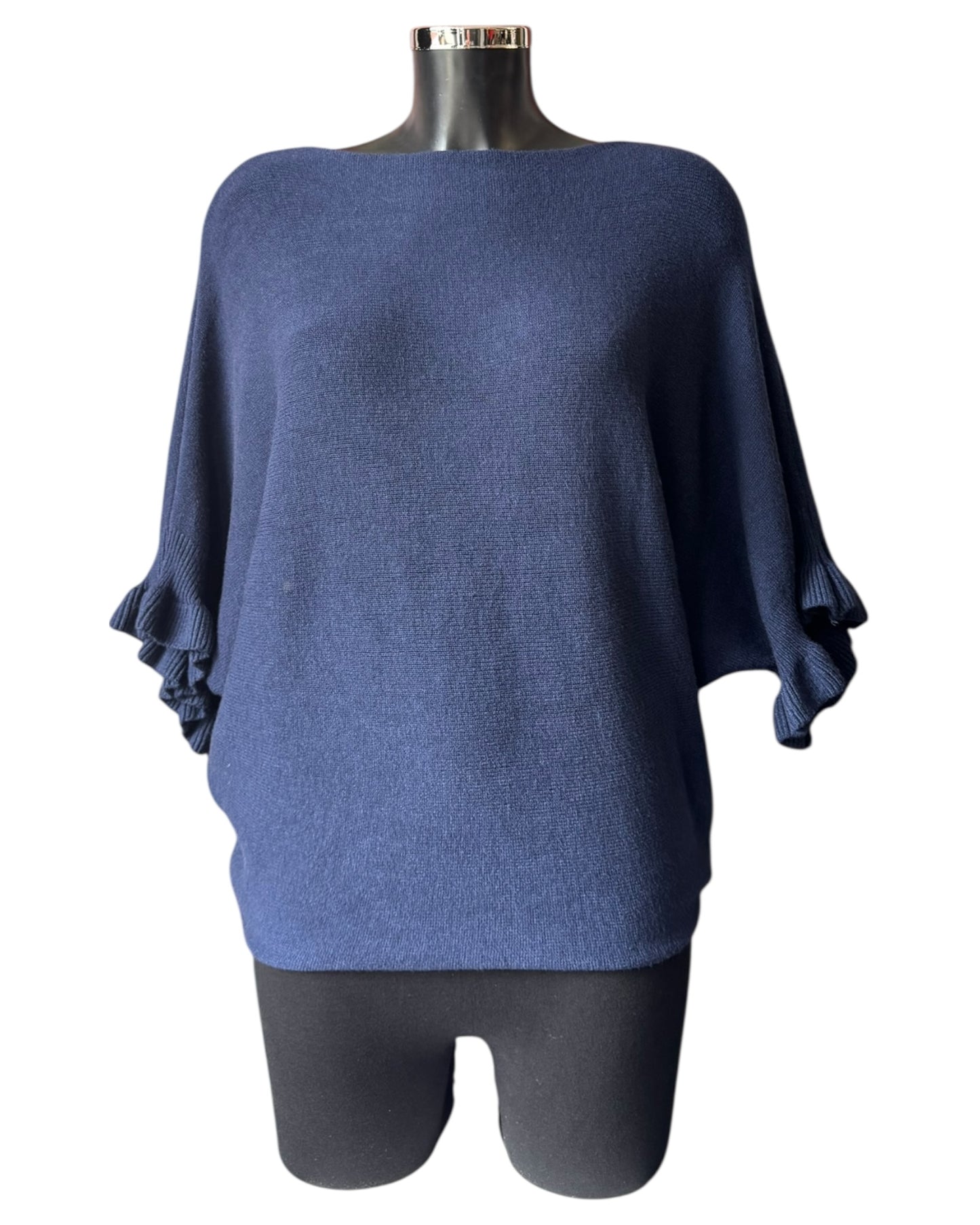 Alissa batwing frill cuff jumper - Navy
