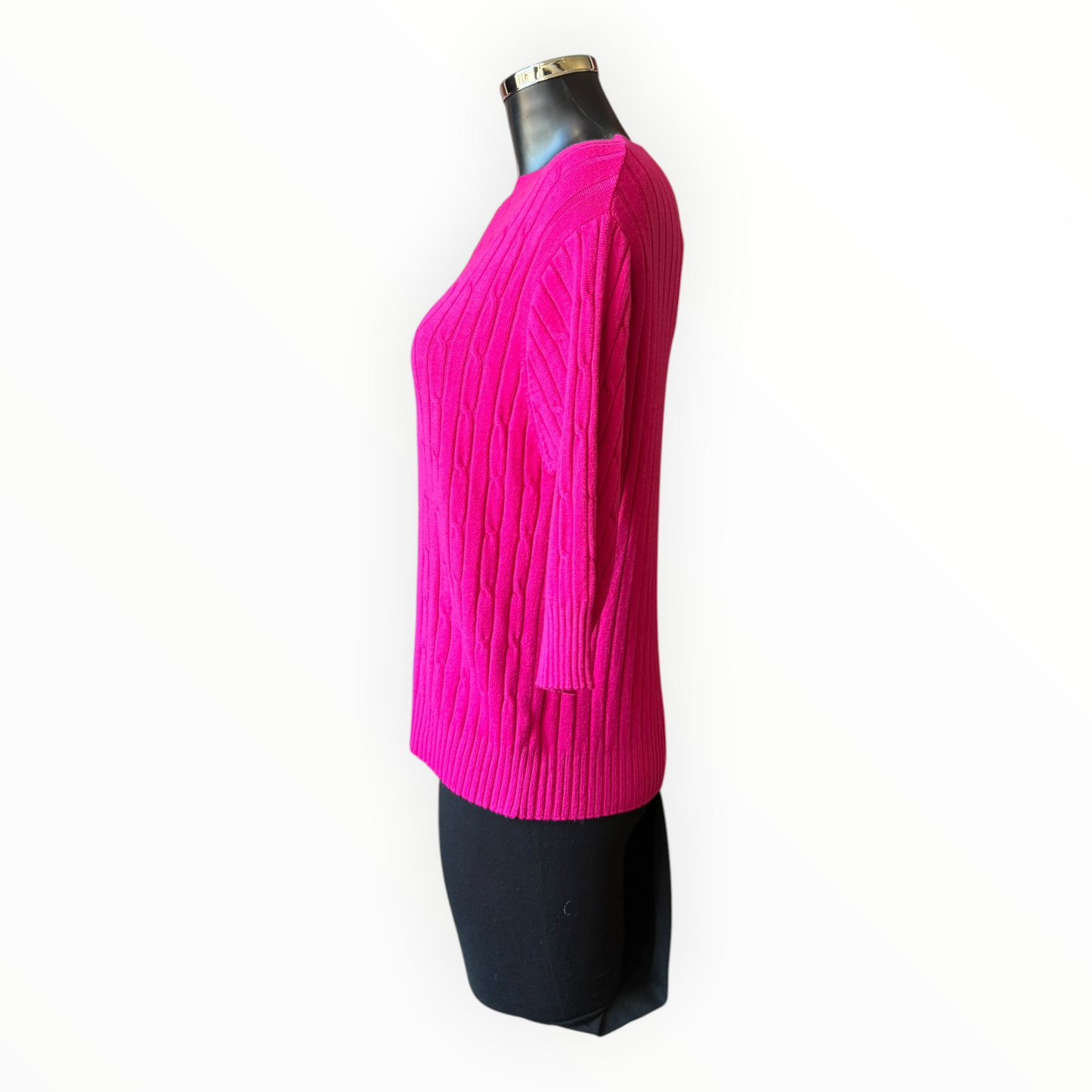 Tabby cable knit half sleeve jumper - Fuschia